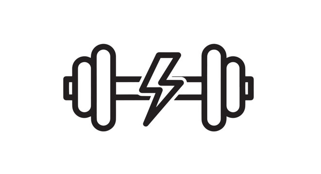 Powerful fitness illustration combining a dumbbell with a lightning bolt symbol for strength and energy vector graphic