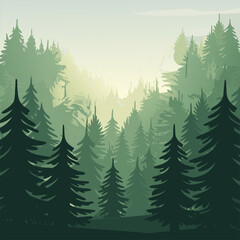 Obraz premium Green Forest Illustration With Pine Trees Landscape