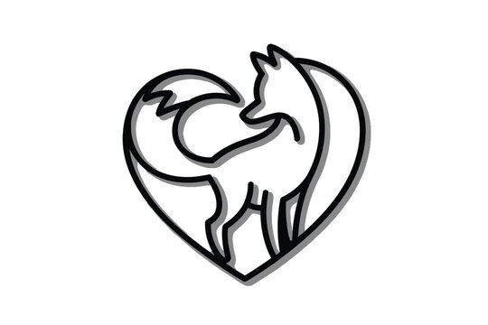 A stylized fox silhouette is nestled within a heart shaped outline