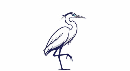 Fototapeta premium Stylized white heron with dark blue outline and teal eye detail