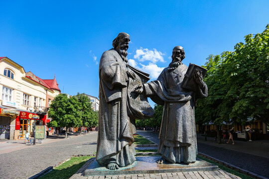 Monument to Saints Cyril and Methodius in Mukachevo city center