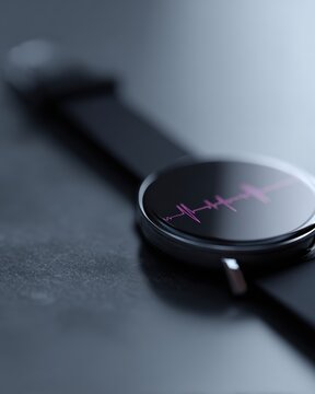 3D render of a smart watch showing a heart rate graph, wearable health tech concept