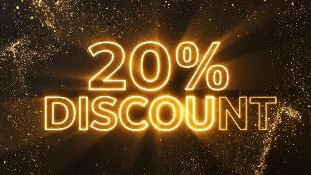 Golden discount offer with sparkling background.