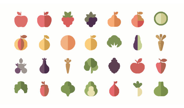 Abstract fruits and vegetables collection flat vector set with berries and organic shapes