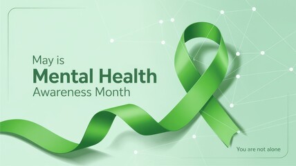 May Mental Health Awareness Month poster with green ribbon and network background