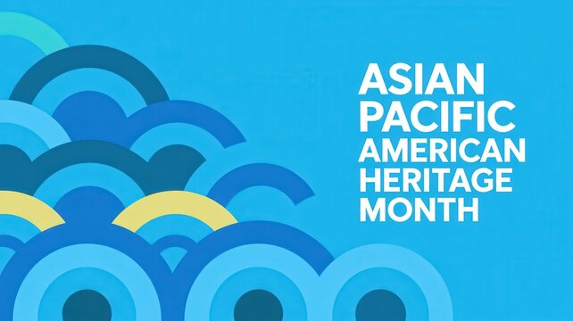 Asian Pacific American Heritage Month graphic with blue circular wave patterns