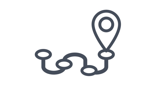 Navigation route path with multiple waypoints and a destination map pin location marker, black vector icon illustration on white background for logistics, travel, and GPS tracking apps.