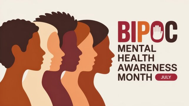 BIPOC Mental Health Awareness Month July with diverse person profile on off-white background