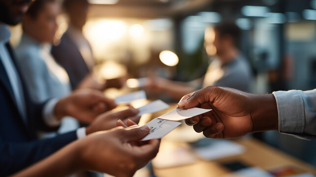 Close up of hands at a bright office using voting cards with numbers during a planning poker session for story estimation multiple hands revealing cards simultaneously warm