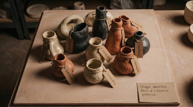 Set of Ceramic Vessels in Softly Lit Studio s1