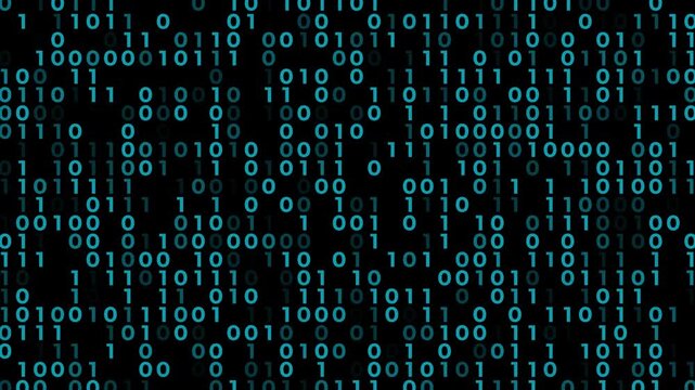 Binary digits float across a dark digital void.