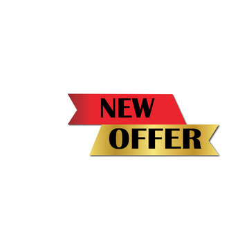 New Offer Gold and Red Ribbon style call to action button, Gold and Red Discount Label on PNG transparent  Background