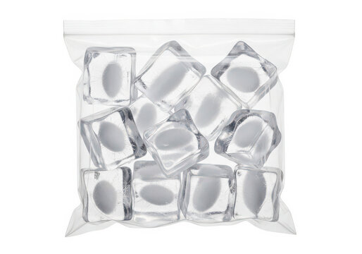 Realistic ice cubes contained within a translucent plastic bag perfect for compositing on transparent background