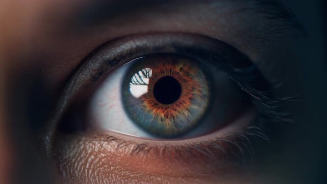 Detailed close-up of a human eye showing intricate iris details and reflections