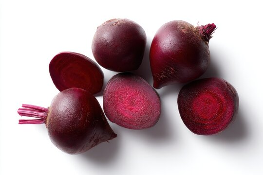 fresh beets whole and sliced isolated on white background top view