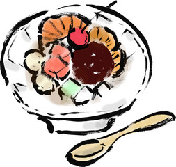 あんみつの筆手書き和風イラスト素材 © 詩織