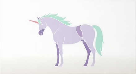 Obraz premium Elegant unicorn illustration with a pastel color palette on white background.