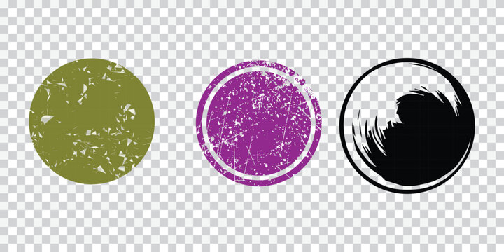 Grunge Circle Stamp Set Vector, Round Ink Stamp Collection, Distressed Badge Seal Shapes Isolated on White Background