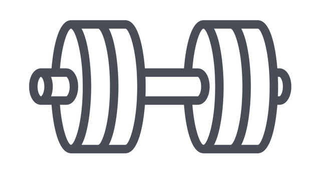 Black line art dumbbell vector icon illustration for fitness, bodybuilding, and weightlifting. Minimalist gym equipment symbol for workout, strength training, and healthy lifestyle designs.