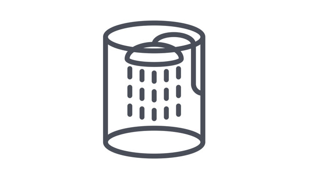 Minimalist black line art vector icon of a cylindrical shower stall or cabin with a showerhead spraying water droplets, isolated illustration for bathroom, hygiene, and plumbing design.
