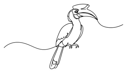 Hornbill bird with large beak in minimalist continuous line art style © Katarzyna