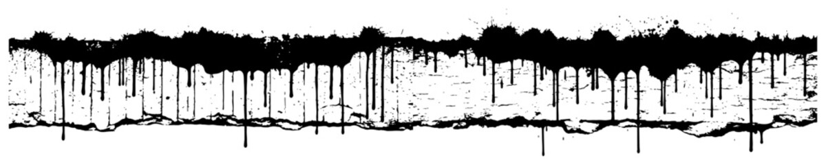 Horizontal grunge border with black ink splatters and paint drips urban street art style © Katarzyna