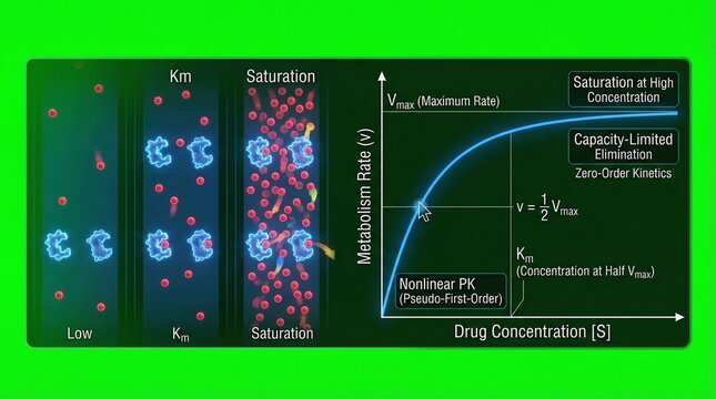 A scientific illustration of drug concentration and metabolism rate in a biochemical process