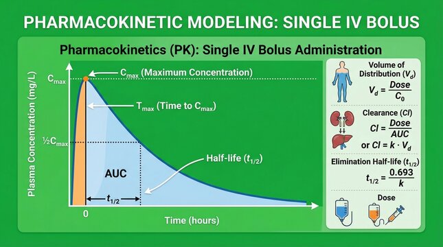 A detailed illustration of pharmacokinetic modeling for single IV bolus administration in medical research