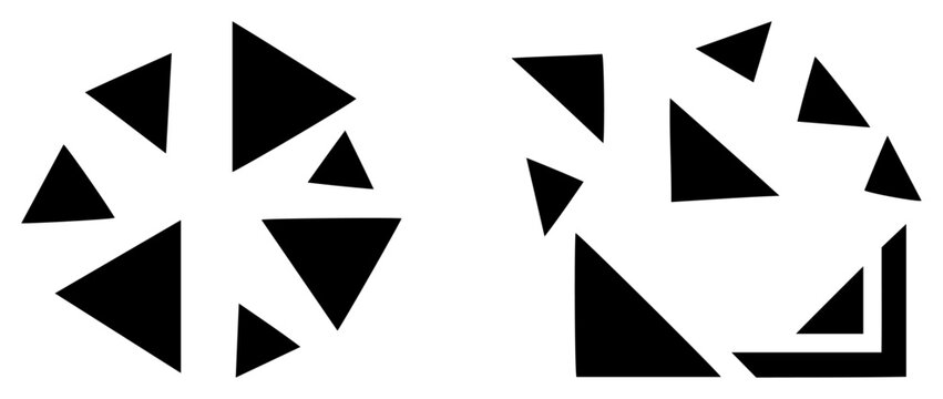 Geometric triangle shapes arranged in abstract patterns