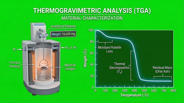 Thermogravimetric analysis equipment used for material characterization in a laboratory setting.