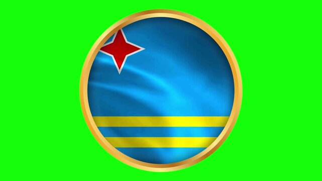 Aruba Round Framed National Wavy Flag Circular Blowing Gold