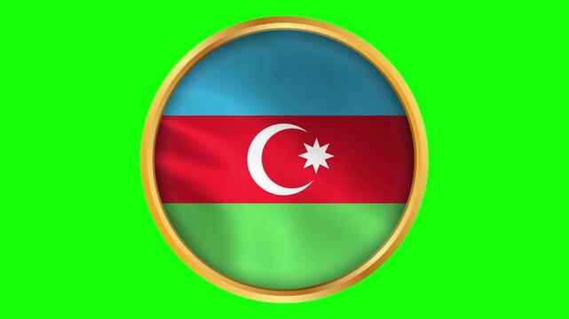 Azerbaijan Round Framed National Wavy Flag Circular Blowing Gold
