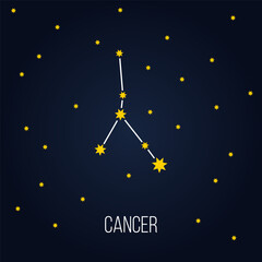Fototapeta premium cancer zodiac constellation sign, astrology vector symbol on dark blue background