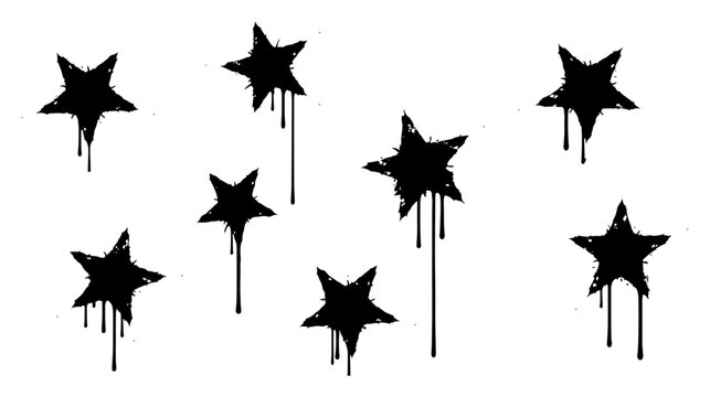 Five pointed stars with dripping ink splatter and grunge graffiti paint style