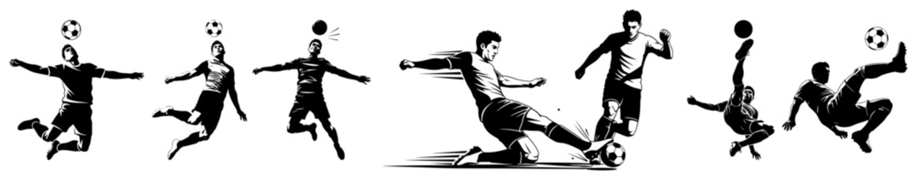 Football soccer players in dynamic action poses silhouette collection