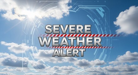 Fototapeta premium Digital Graphic Alert for Severe Weather with Clouds and Sunbeams - Futuristic Interface Overlay