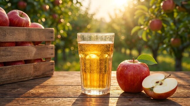 Minuman Apel Dingin dalam Gelas di Tengah Panen Apel