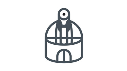 Black line vector icon of an astronomical observatory with a telescope dome and entrance, minimalist symbol for space exploration, science, and astronomy research, scalable graphic illustration. © Zainab