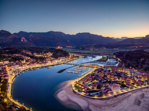 Sunset view of the city of Ribadesella.Asturias, Spain.