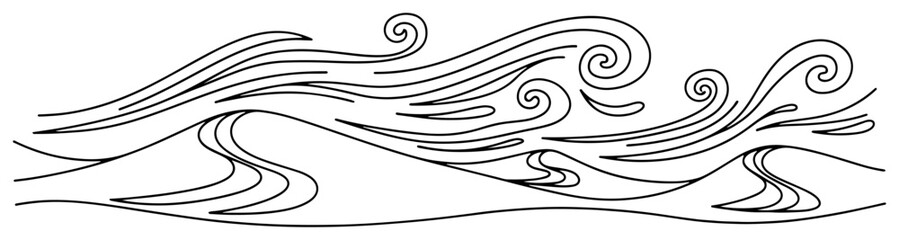 Fototapeta premium Desert dunes and blowing wind swirls in minimalist continuous line art style