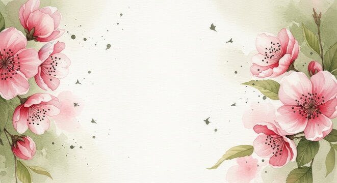 Delicate Spring Blossom Watercolor Study with High Key Exposure and Rose Pink Tones