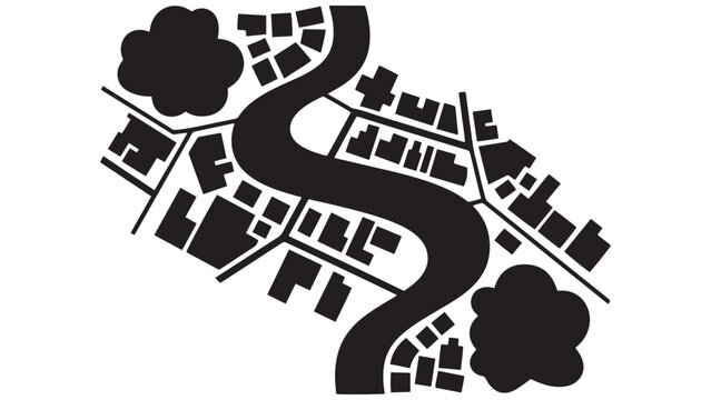 Green Corridor Linking Parks Through City Map Path Icon &mdash; Urban Ecology Minimal Black-and-White Solid Silhouette, Flat Vector, Isolated On White