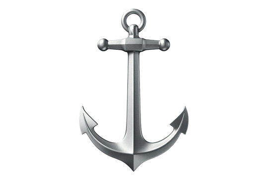 Silver anchor illustrating nautical stability and safe voyage, a maritime emblem of security and exploration on transparent background
