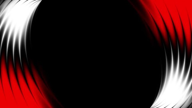 Futuristic red and white glowing curved wavy lines forming a frame border on black background loop