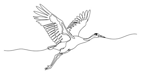 Naklejka premium Crane bird flying in the sky minimalist continuous line art style