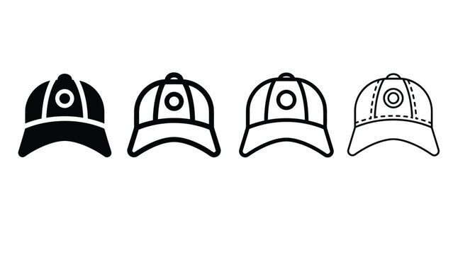 Baseball cap vector icons in different styles and colors