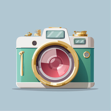 A colorful illustration of a vintage camera.
