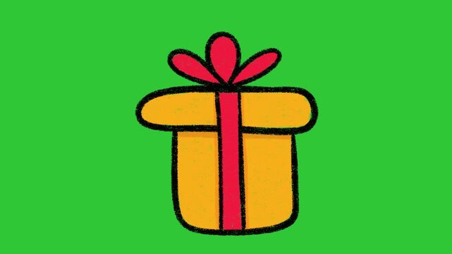 Hand-Drawn Gift Box Present Animation on Green Screen | 2D Vector Birthday Celebration Doodle | Minimalist Surprise Holiday hand drawn animation for Video Editing