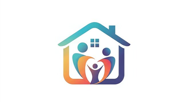 Colorful family home icon representing community and house insurance