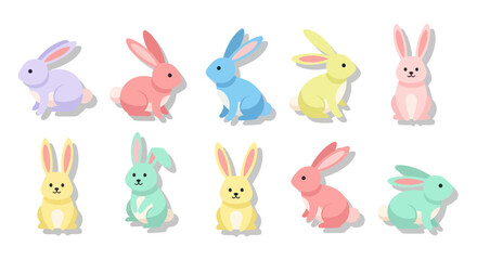 Obraz premium Cute Easter Bunny Collection: Pastel Colors, Cartoon Style, Isolated